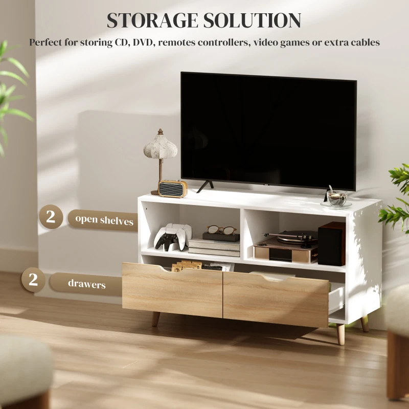HOMCOM Tv-meubel tv-dressoirkast met schuiflades hout wit + naturel