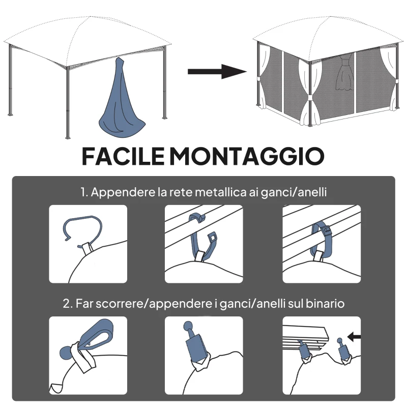 Outsunny Zanzariera per Gazebo Tende di Ricambio Universale con Cerniere, 335x207cm, Nero e Beige