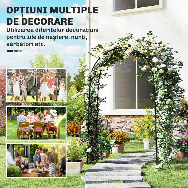 Outsunny Arcadă de Grădină Arcadă de Trandafiri Stil Fier Forjat dim. 125L x 37l x 230H cm oţel epoxid Negru pentru plante căţărătoare