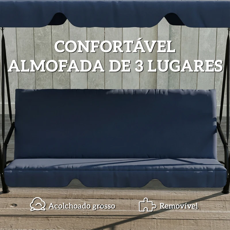 Outsunny Baloiço de Jardim Exterior de 3 Lugares com Toldo Ajustável e Estrutura de Aço 172x118x153 cm Azul-Marinho