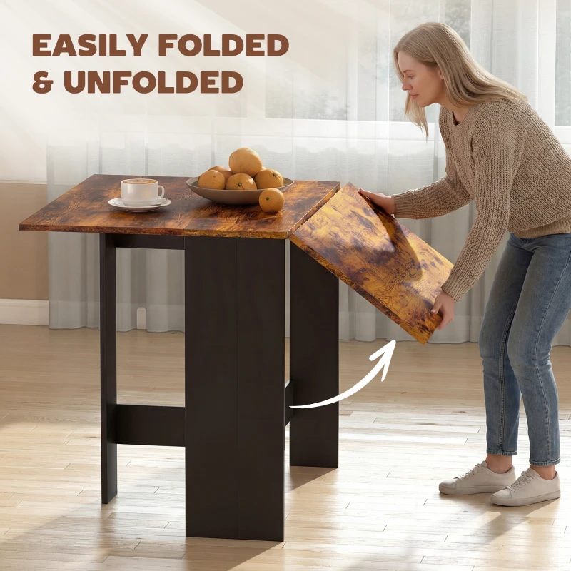 HOMCOM Folding Dining Table, Space-Saving Drop Leaf Kitchen Table for 4-6 People Rustic Brown