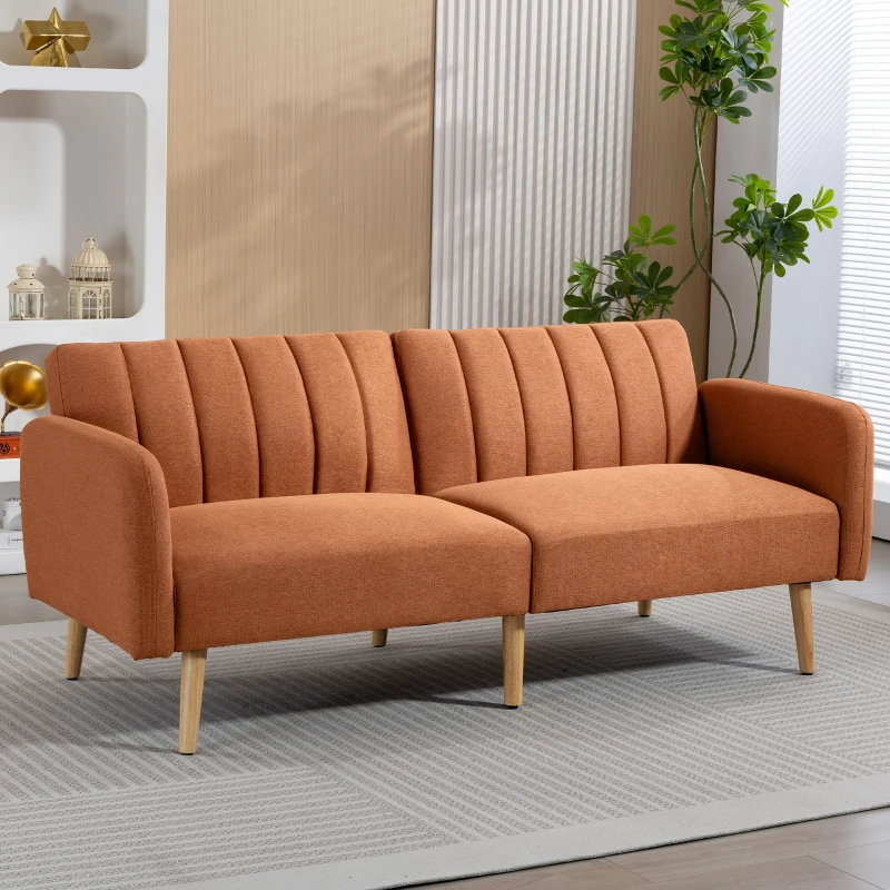 HOMCOM Canapé Convertible 2 Places Design scandinave Dossier inclinable 3 Positions Pieds Bois Tissu Aspect Lin marron