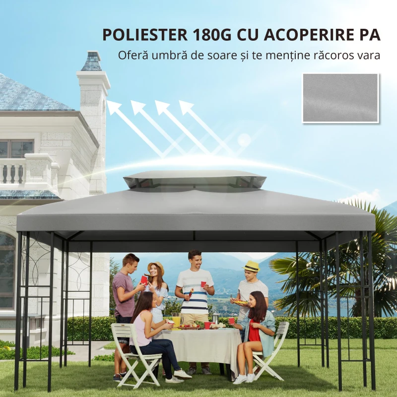 Outsunny Copertina pentru cort 4x3 m cu 2 niveluri, gri deschis