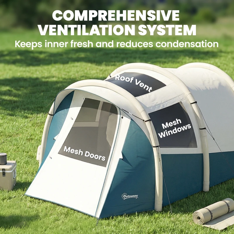 Outsunny Inflatable Camping Tent w/ Air Pump, Easy Setup 2-3 Person Blow Up Tent, Green