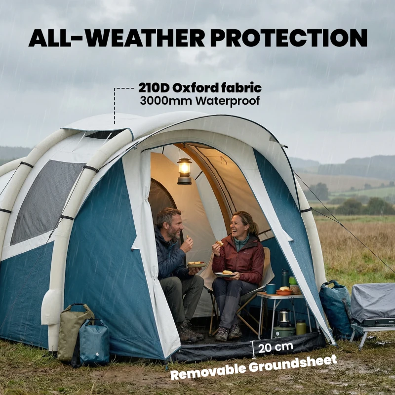 Outsunny Inflatable Camping Tent w/ Air Pump, Easy Setup 2-3 Person Blow Up Tent, Green