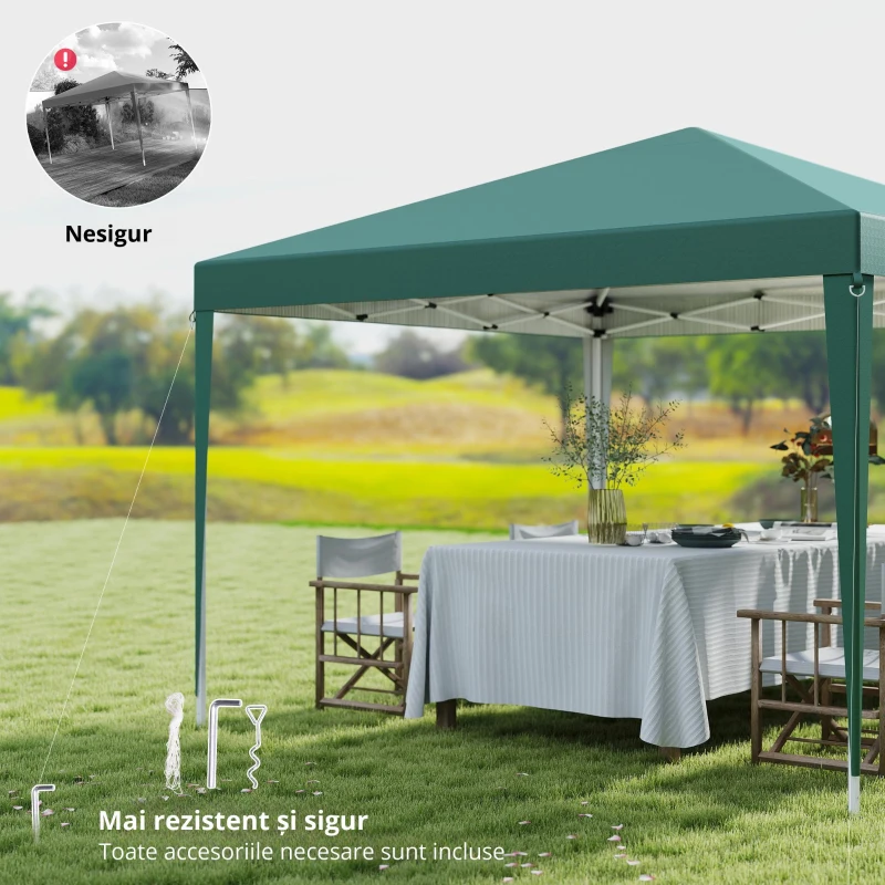 Outsunny Foisor Schelet in Otel Pliabil Invelis in Tesatura Oxford Verde 3x3m