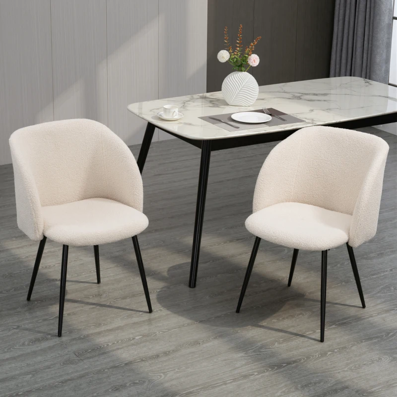 HOMCOM Lot de 2 chaises de salle à manger avec dossier en tissu effet laine boucleé pieds en acier 55 x 62 x 80 cm beige noir