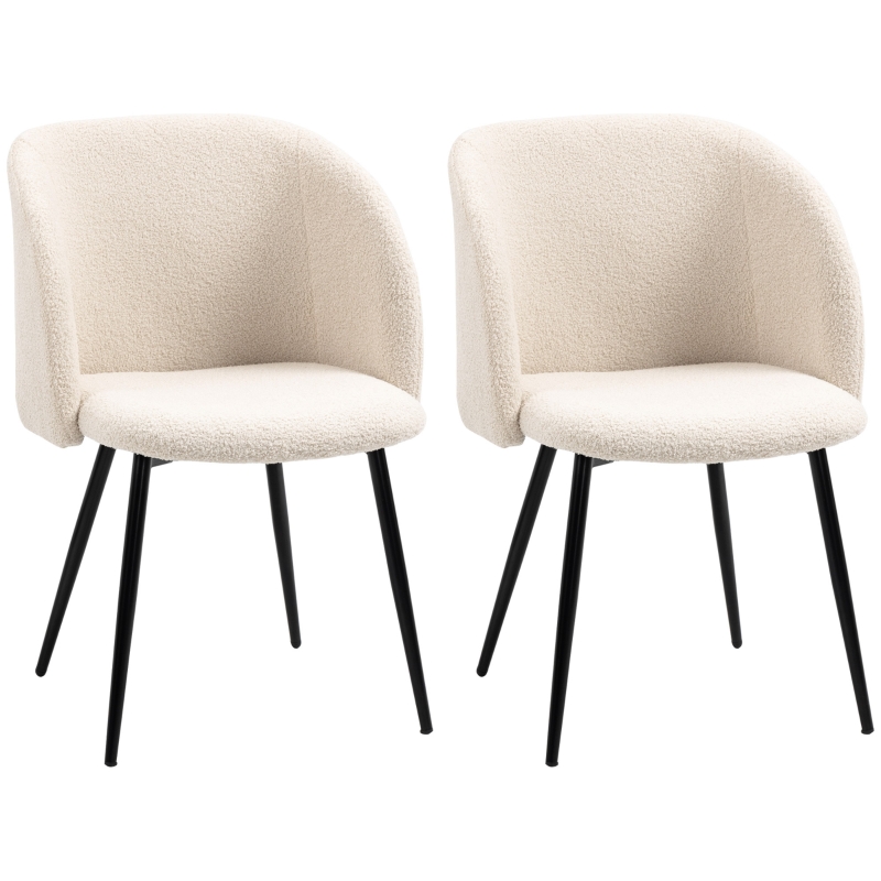 HOMCOM Lot de 2 chaises de salle à manger avec dossier en tissu effet laine boucleé pieds en acier 55 x 62 x 80 cm beige noir