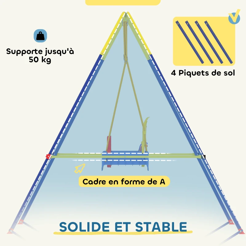 AIYAPLAY Portique Balançoire Enfants 3-en-1, Balançoire Pliable avec Siège Réglable, Intérieur et Extérieur, Multicolore