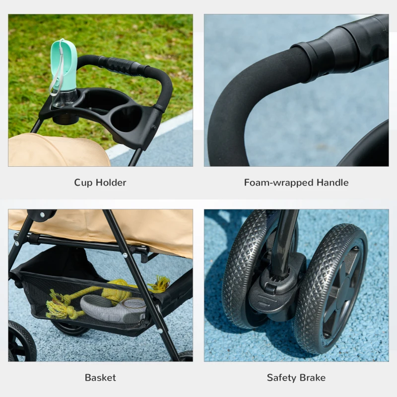 Wózek dla psa i kota PawHut, mały, khaki, wygodny