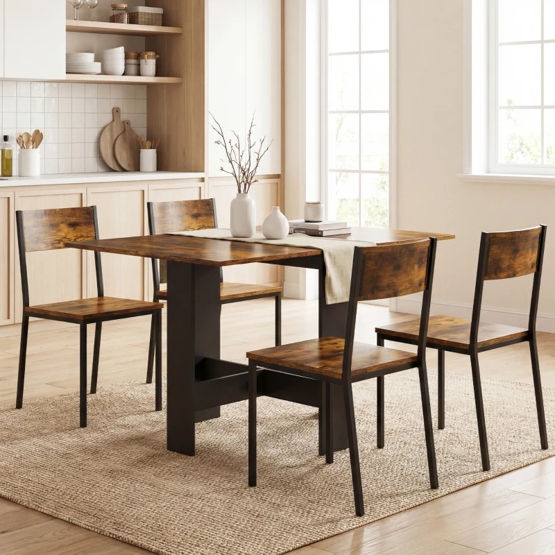 HOMCOM Folding Dining Table, Space-Saving Drop Leaf Kitchen Table for 4-6 People Rustic Brown