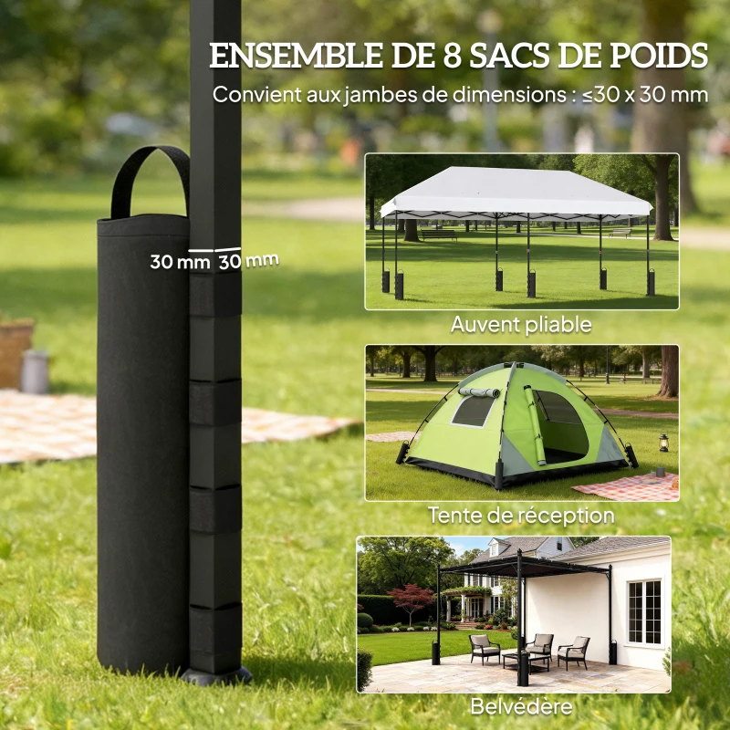 Outsunny Lot de 8 Sacs de Lestage pour Tonnelle, 40 kg, Tissu Oxford 600D Résistant, Pieds de Tente, Noir