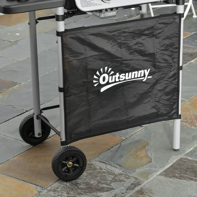 Outsunny Gratar pe gaz cu Capac si 2 Arzatoare cu o putere totala de 5,6 kW, Gratar din Otel cu Roti si Rafturi, 104x49x99cm Negru