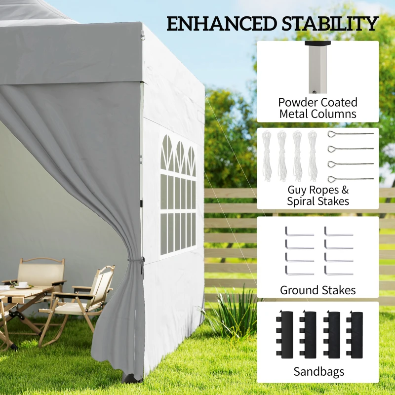 Outsunny 3 x 3 m Pop Up Gazebo with Sidewalls, UPF50+ Heavy Duty Garden Party Tent Marquee with Wheeled Carry Bag, Silver Grey