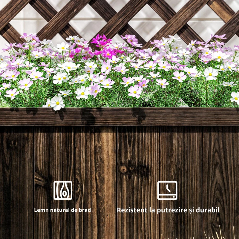 Outsunny Jardinieră de Exterior cu Spalier, Grilaj pentru Plante Cățărătoare și Ghiveci, 72.5x31.5x149.5 cm, Lemn Natural