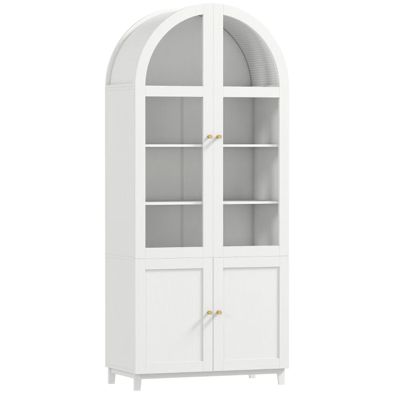 HOMCOM Armoire de cuisine, vaisselier vitrine avec 4 portes dont 2 en acrylique et étagères réglables, 78 x 40 x 180 cm, blanc