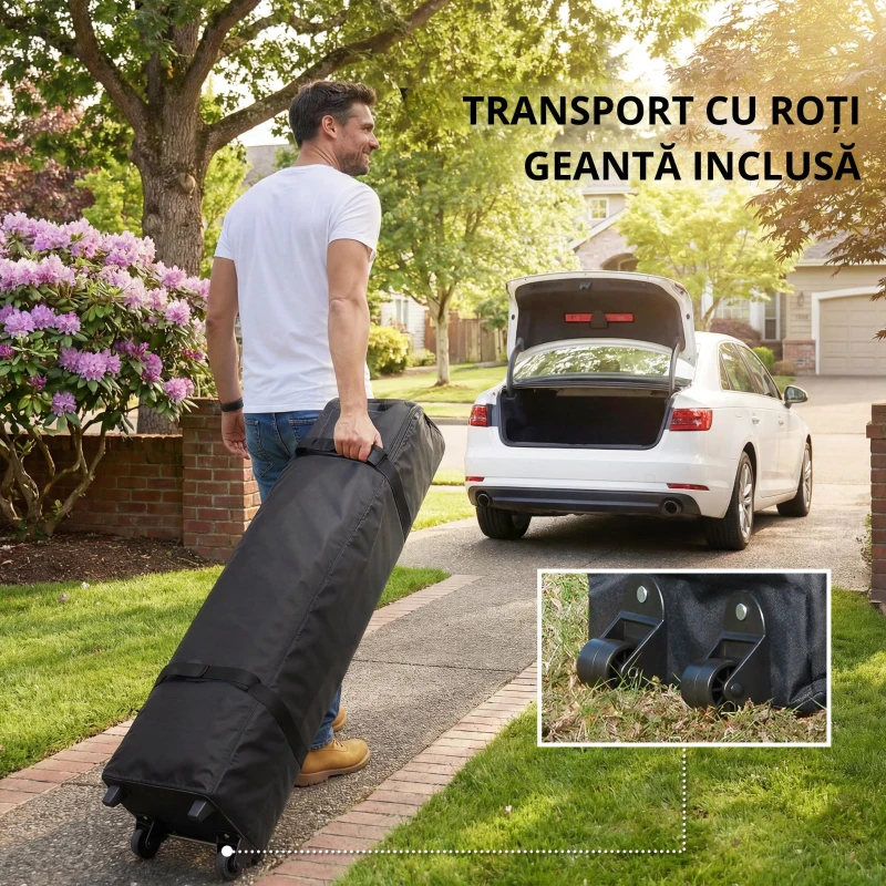 Outsunny Pavilion Pliabil 3,6x3,6m cu Pereți, Înălțime Reglabilă și Protecție UPF50+, Geantă cu Roți, Gri(m-4)