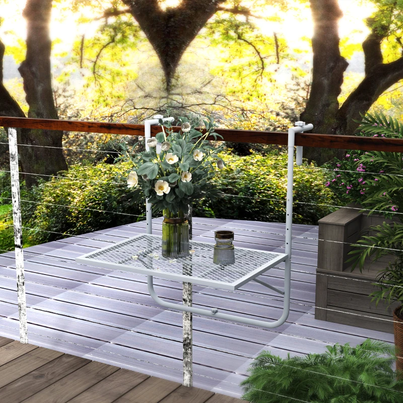 Outsunny Masă suspendată pentru balcon pliabilă, reglabilă în 4 trepte, din metal, rezistentă la intemperii, masă de terasă 60x40 cm Gri