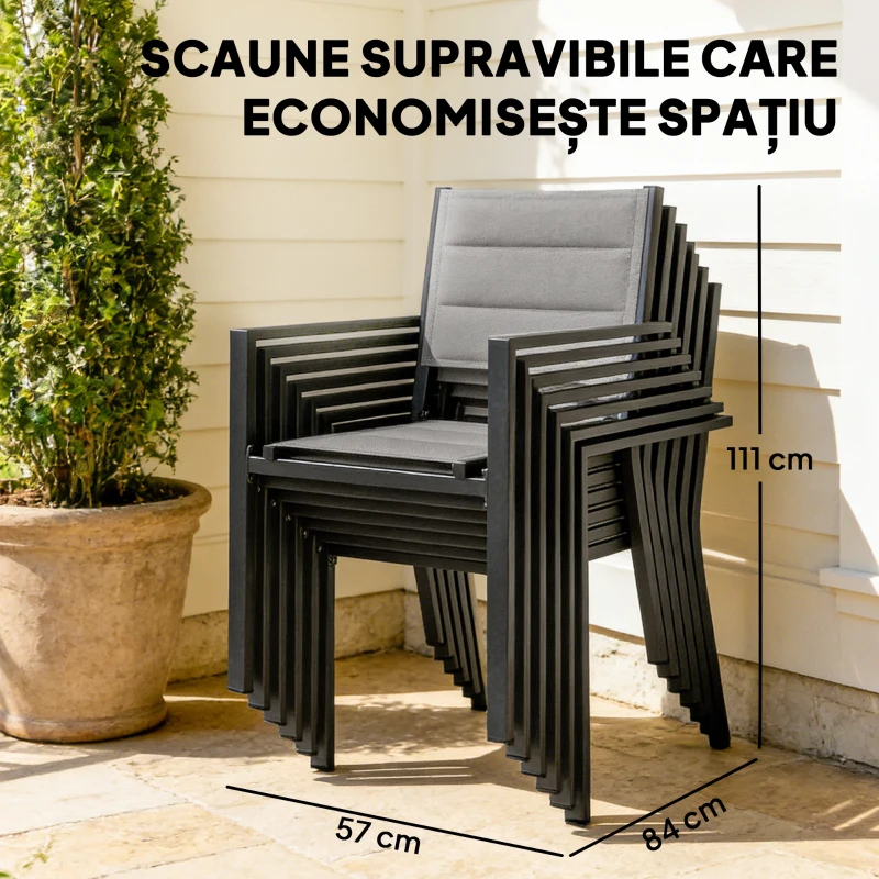 Outsunny masă pentru grădină cu scaune, set masă și scaune pentru grădină, masă și scaune pentru exterior, set de dining pentru grădină, masă extensibilă pentru exterior, set masă și scaune din aluminiu