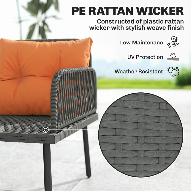 Outsunny 6 Piece Rattan Garden Furniture Set, 8 Seater Garden Corner Sofa with Cushions and Glass Top Table, Orange