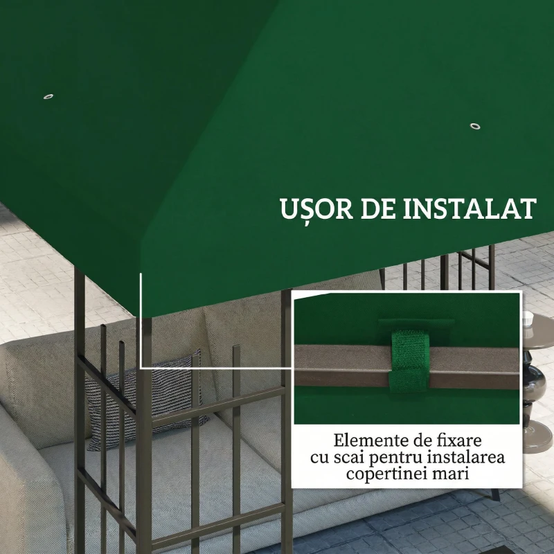 Outsunny Acoperiș pentru Foișor de Grădină 3x3 m din Material Textil Oxford 600D cu Orificii de Drenaj, Verde