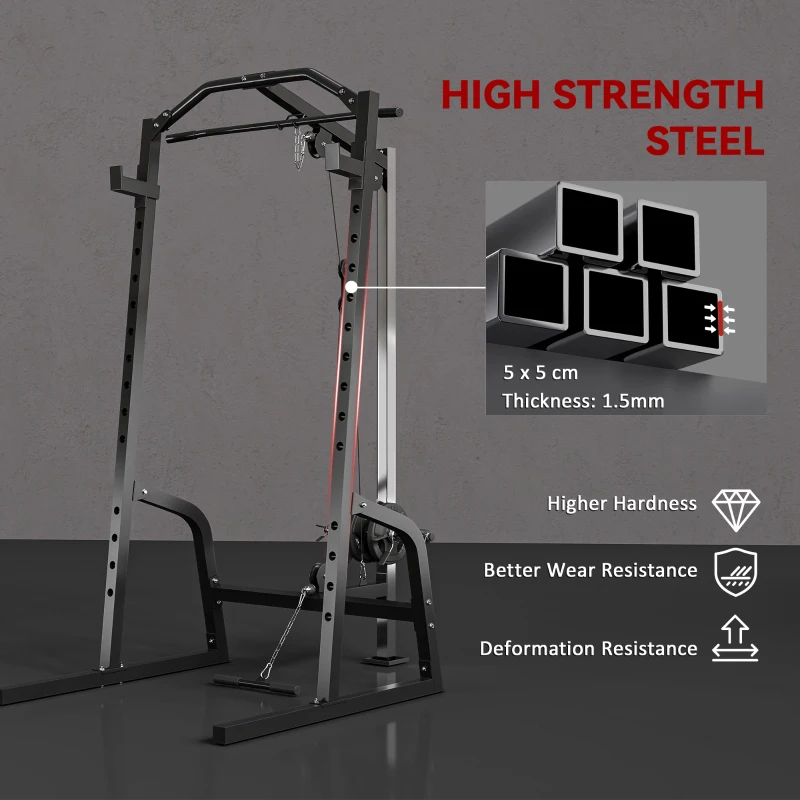 SPORTNOW Power Cage Power Rack with 15-Level Squat Rack, Cable Pulley System, Lat Pulldown & Pull Up Bar