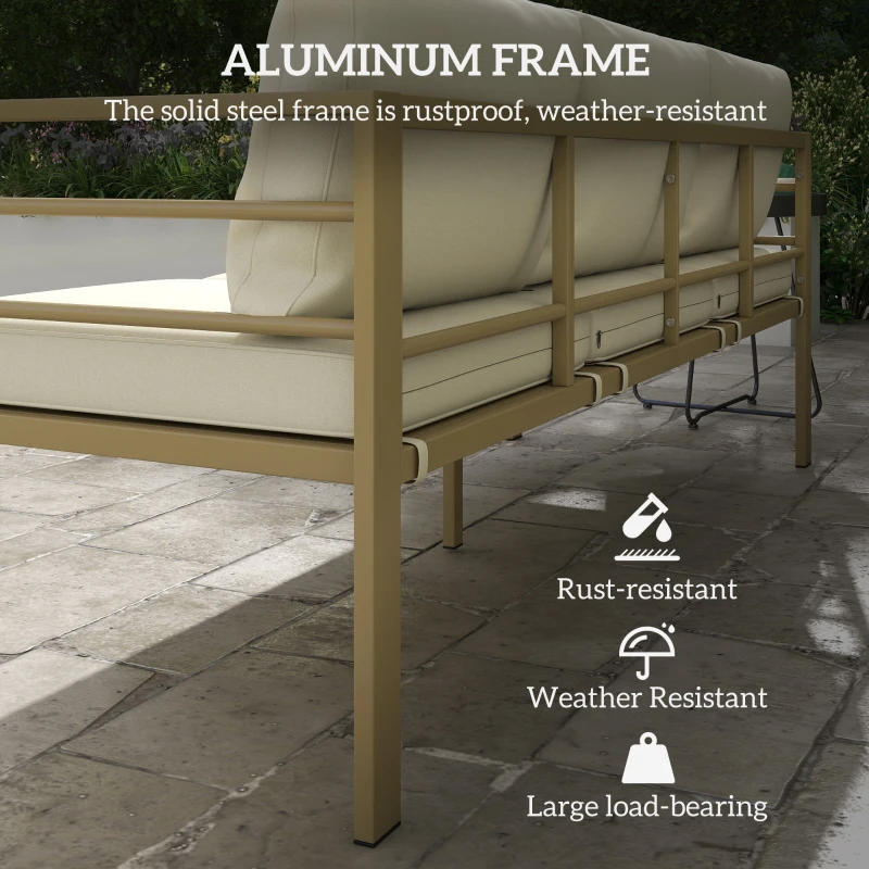 Outsunny Garden Bench with Cushions, 3-Seater Sofa with Backrest, Armrest and Back Cushions, 185 x 66 x 64cm, Cream White