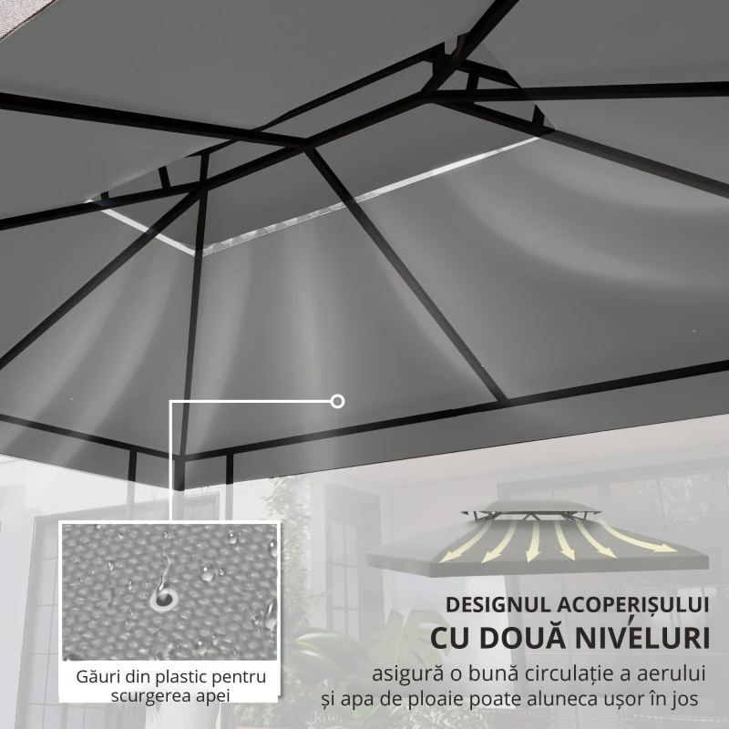 Outsunny Copertina pentru cort 4x3 m cu 2 niveluri, gri deschis