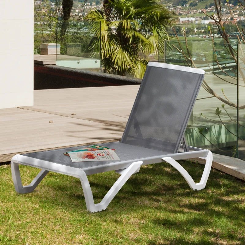 Outsunny Aluminium Frame Sun Lounger, with Adjustable Back - Grey