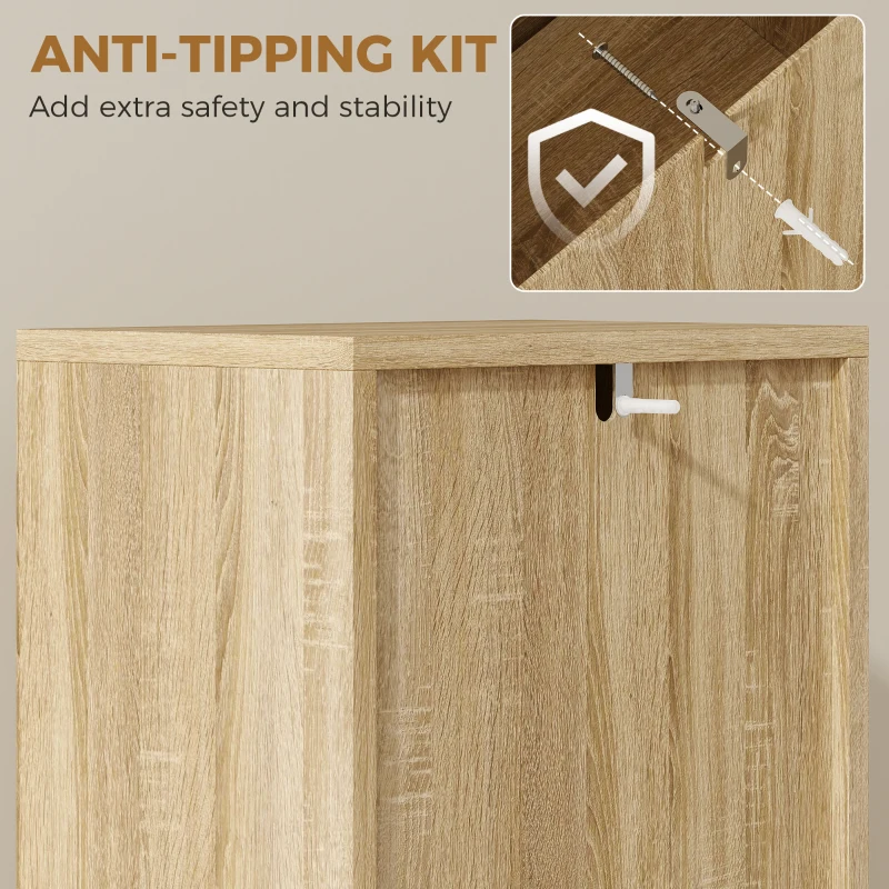 HOMCOM Hochschrank für Badezimmer mit verstellbaren Regalen Lamellentüren Drucköffnung 34x23x170 cm Natur