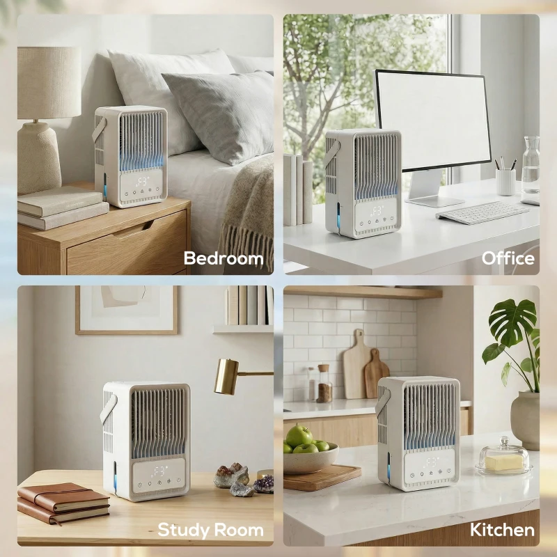 HOMCOM Portable Air Conditioner, 4-in-1 Mini Air Cooler with 3 Wind Speed, 2 Mist Mode, 7 Colour RGB Light, White