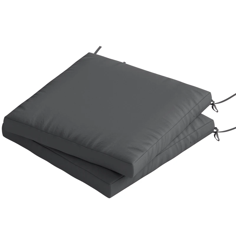 Outsunny Outdoor Seat Cushions Set of 2 with Ties, Waterproof Garden Seat Pads, Dark Grey