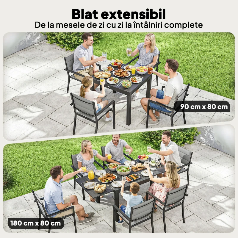 Outsunny masă pentru grădină cu scaune, set masă și scaune pentru grădină, masă și scaune pentru exterior, set de dining pentru grădină, masă extensibilă pentru exterior, set masă și scaune din aluminiu
