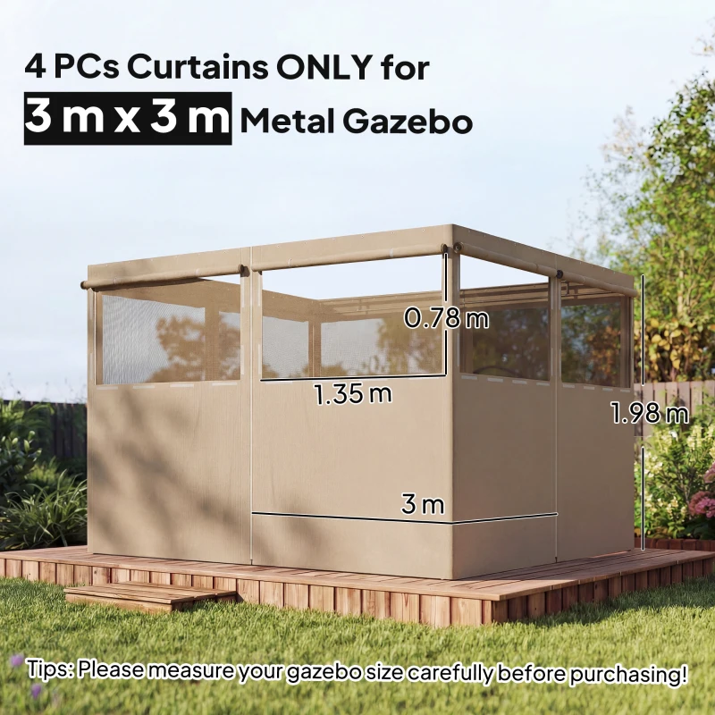 Outsunny 4 Pack Replacement Gazebo Curtains Privacy Panel for Most 3 x 3 m Gazebo, Outdoor Shelter Sidewalls, Khaki