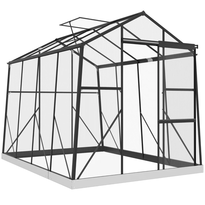 Outsunny Invernadero de Jardín 2x2,5x2 m con Ventana Regulable en 5 Niveles Puerta Corredera y Base Transparente y Negro