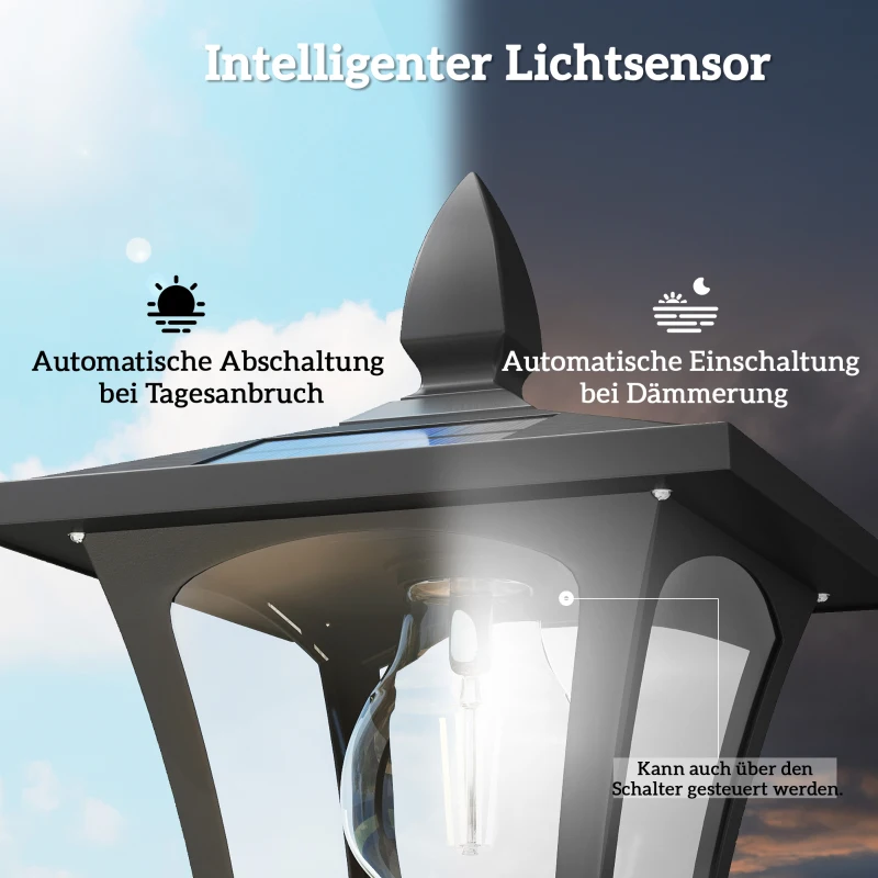 Outsunny Solar Gartenlaterne, Wetterfeste Wegleuchte 160 cm hoch, mit LED, 10 Std. Beleuchtung, IP44, für Außen, Schwarz