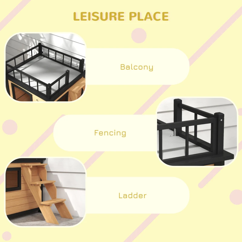 PawHut Domek dla psa z tarasem dachowym, odporny na warunki atmosferyczne, Drewno, 121x77x78cm, Czarny/Żółty