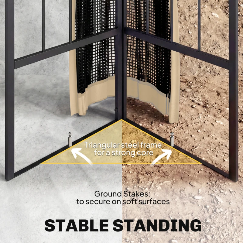 Outsunny 3 x 3 m Outdoor Garden Gazebo with Post Shelves, UPF50+ Double Roof Patio Permanent Pavilion, Brown