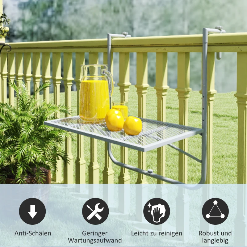 Outsunny Balkonhangtafel opklapbaar 4-voudig verstelbare hangtafel van metaal, weerbestendig balkontafel 60x40 cm Grijs
