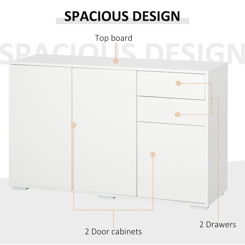 HOMCOM Komoda szafka Anrichte, 2 szuflady, Push-Click, 117 cm x 36 cm x 74 cm, Biały