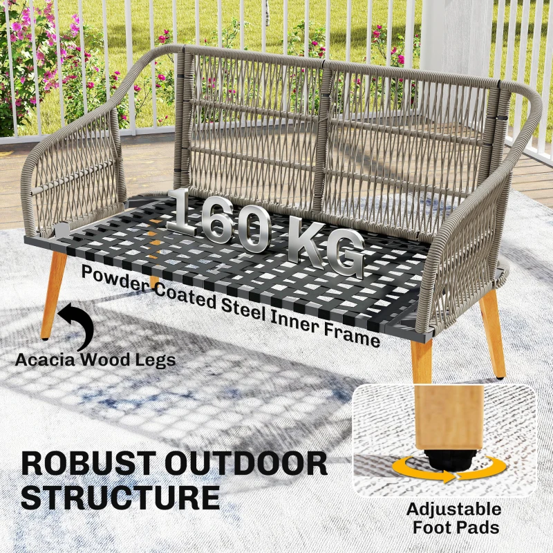 Outsunny 4 Piece Rattan Garden Furniture Set with Loveseat, Armchairs, Wood Table, Wicker Patio Conversation Set, Cream White