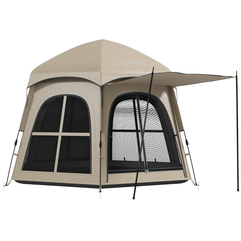 Outsunny Pop Up Tent 3000mm Waterproof Instant Camping Tent 3-4 Person with 2 Doors 4 Windows Khaki