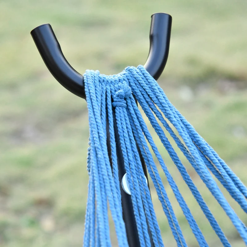 Outsunny Cama Rede com Suporte 310x117 cm com Bolsa de Transporte Altura Ajustável Capacidade 120 kg para Campismo Pátio Verde e Azul
