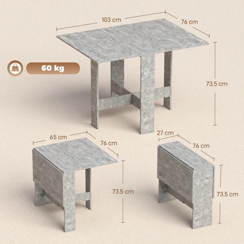 HOMCOM Folding Dining Table, Space-Saving Drop Leaf Kitchen Table for 4-6 People Grey