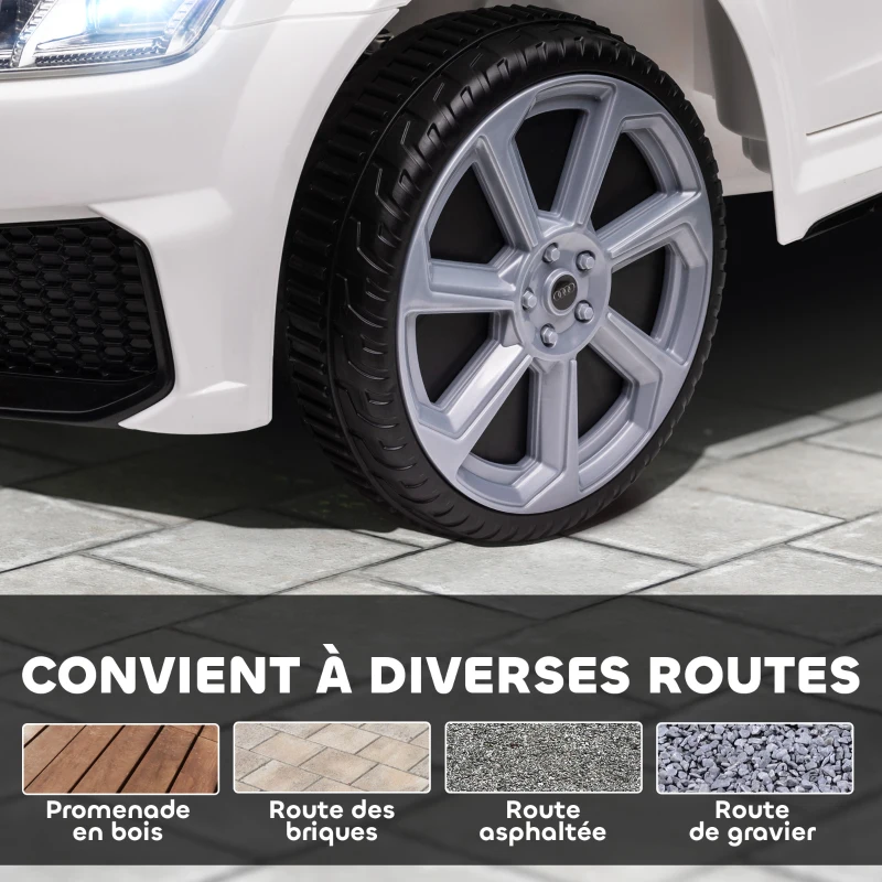 HOMCOM Voiture électrique enfant véhicule électrique enfant Audi TT RS 12 V 30 W V. Max. 3 Km/h télécommande 2,4G Effets sonores + Lumineux Blanc(m-7)