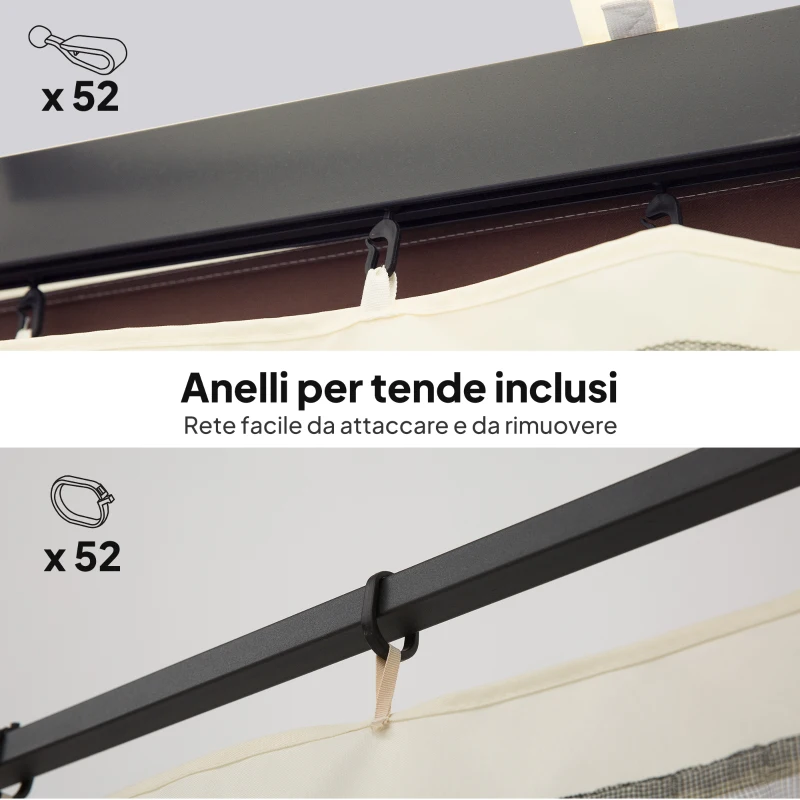 Outsunny Zanzariera per Gazebo Tende di Ricambio Universale con Cerniere, 335x207cm, Nero e Beige