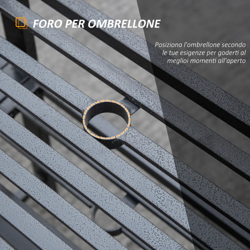 Outsunny Panchina da Giardino Moderna 2 Posti con Tavolino e Foro per Ombrellone Arredamento da Esterno 165x56x85.5cm Nero