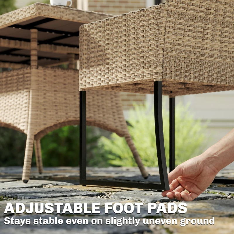 Outsunny 7 Piece Rattan Garden Furniture Set, Garden Dining Set with Wood-Plastic Table and 6 Stackable Chairs, Dark Grey