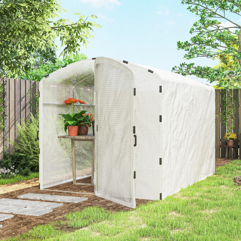 Outsunny Polytunnel Greenhouse Walk-in Grow House with UV-resistant PE Cover, Door and Galvanised Steel Frame, 2 x 2 x 2m, White