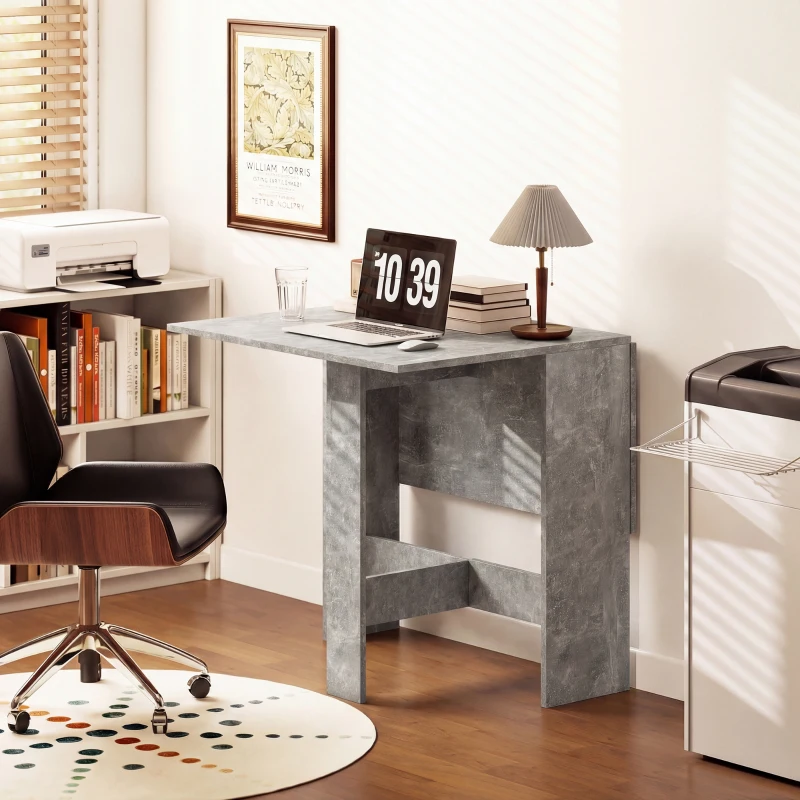 HOMCOM Folding Dining Table, Space-Saving Drop Leaf Kitchen Table for 4-6 People Grey